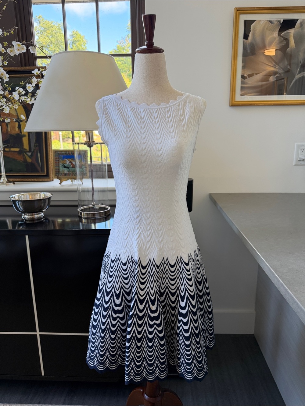 Azzedine Alaia 2019 Jacquard Knit Dress 38 US 4/6 Navy